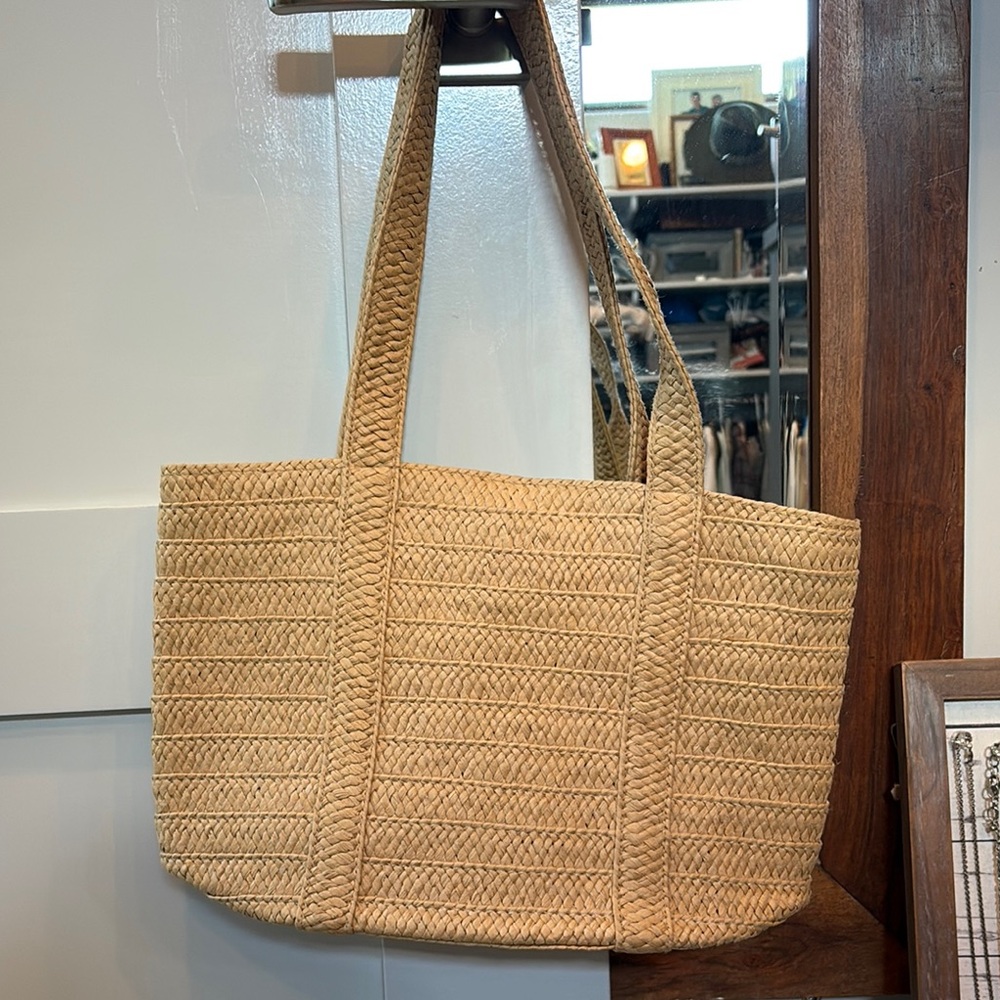 Draper James Tan Woven Tote Bag with Double Handles